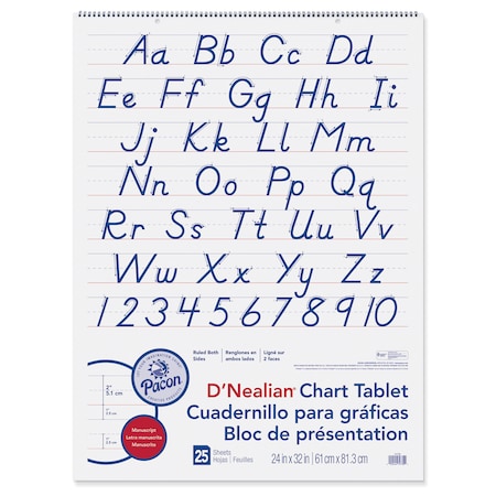 Pacon DftNealian Chart Tablet, Manuscript Cover, 2 Ruled 24 x 32, 25 Shts 0074730